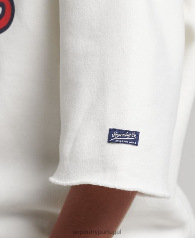 moletom da tripulação da faculdade de manga curta mulheres creme roupas Superdry 2208H3477