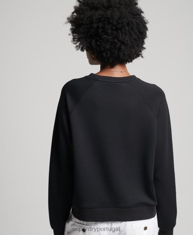 moletom da tripulação modal mulheres preto roupas Superdry 2208H5788