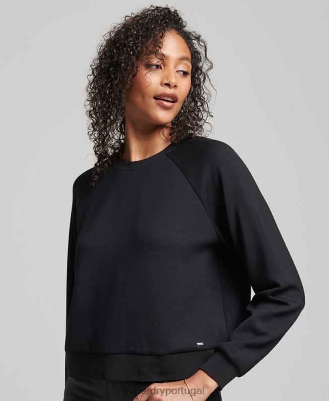 moletom da tripulação modal mulheres preto roupas Superdry 2208H6065