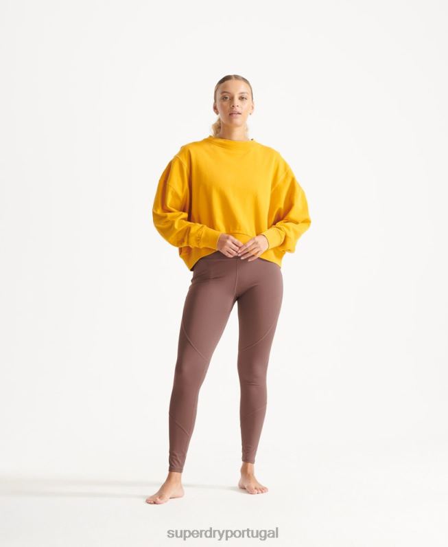 moletom de tripulação de morcego flexível de algodão orgânico mulheres amarelo roupas Superdry 2208H5830