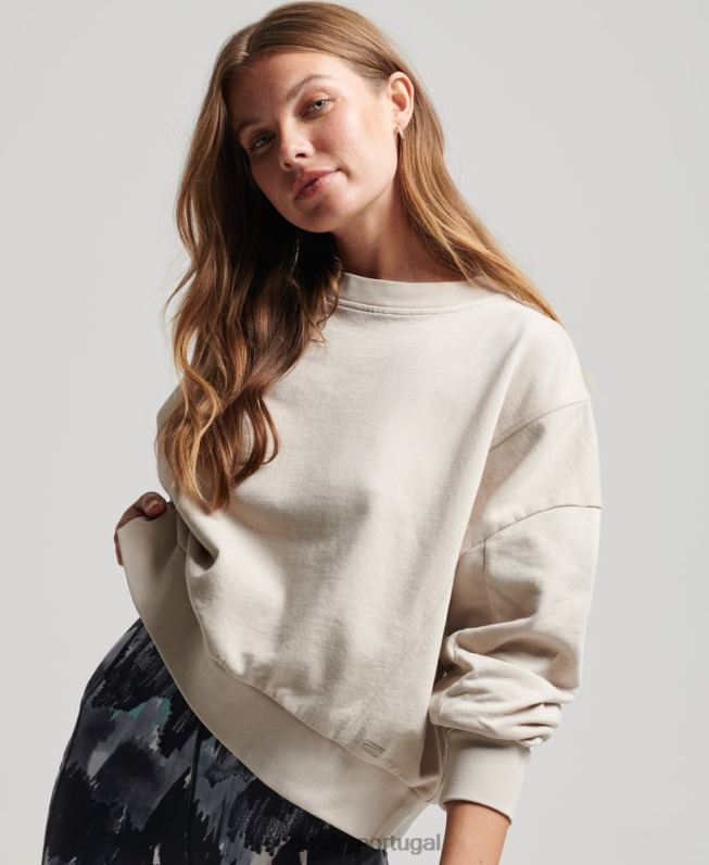 moletom de tripulação de morcego flexível de algodão orgânico mulheres bege roupas Superdry 2208H5924
