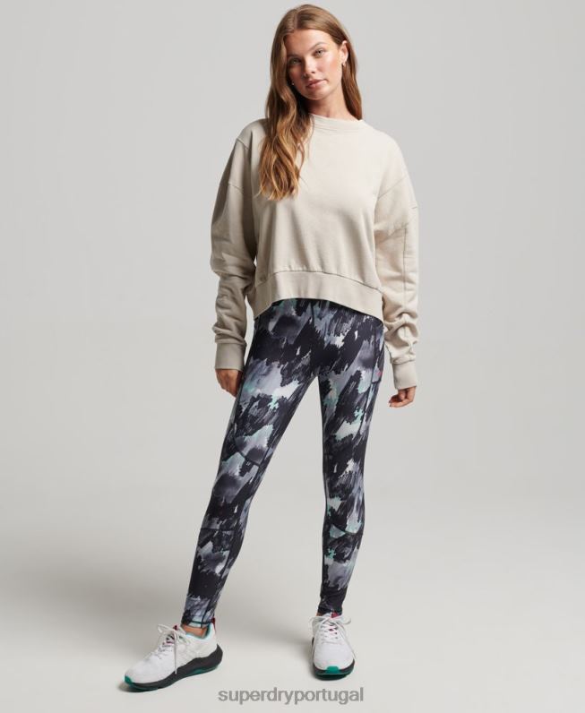 moletom de tripulação de morcego flexível de algodão orgânico mulheres bege roupas Superdry 2208H5924