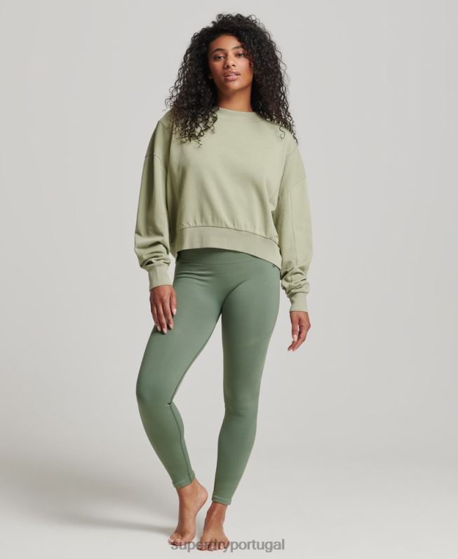moletom de tripulação de morcego flexível de algodão orgânico mulheres verde roupas Superdry 2208H6031