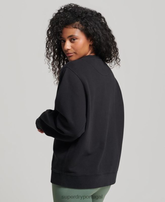 moletom de tripulação de núcleo de algodão orgânico mulheres preto roupas Superdry 2208H6349