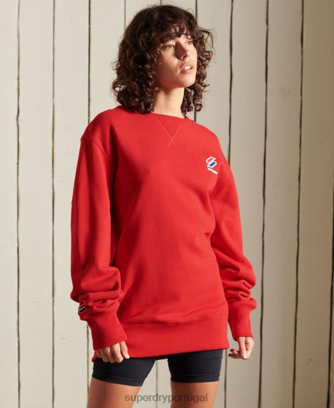 moletom de tripulação solta essencial de código mulheres vermelho roupas Superdry 2208H6176