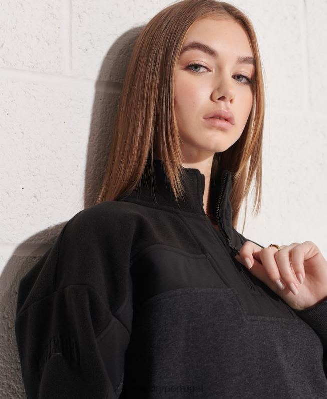 moletom esportivo com zíper 1/4 dolman mulheres preto roupas Superdry 2208H3492