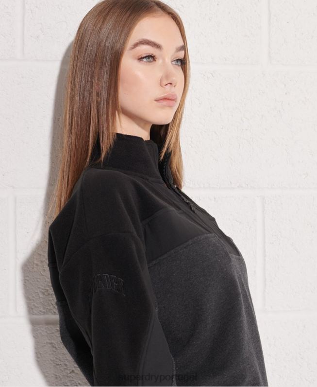 moletom esportivo com zíper 1/4 dolman mulheres preto roupas Superdry 2208H3492