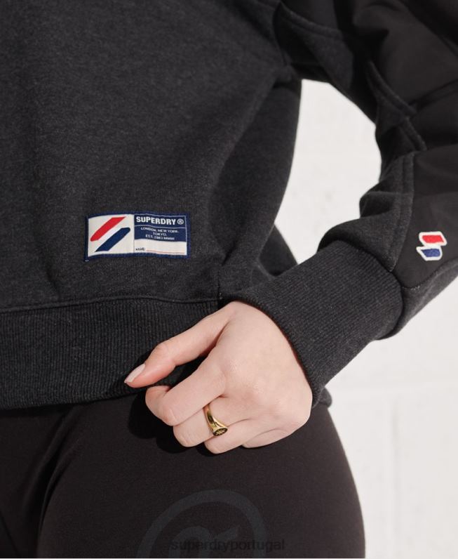 moletom esportivo com zíper 1/4 dolman mulheres preto roupas Superdry 2208H3492