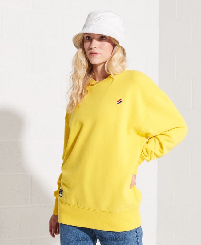 moletom essencial de algodão orgânico mulheres amarelo roupas Superdry 2208H5822