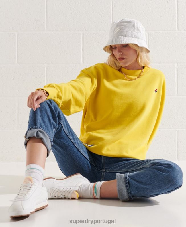 moletom essencial de algodão orgânico mulheres amarelo roupas Superdry 2208H5822