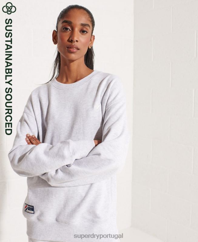 moletom essencial de algodão orgânico mulheres cinza claro roupas Superdry 2208H5821
