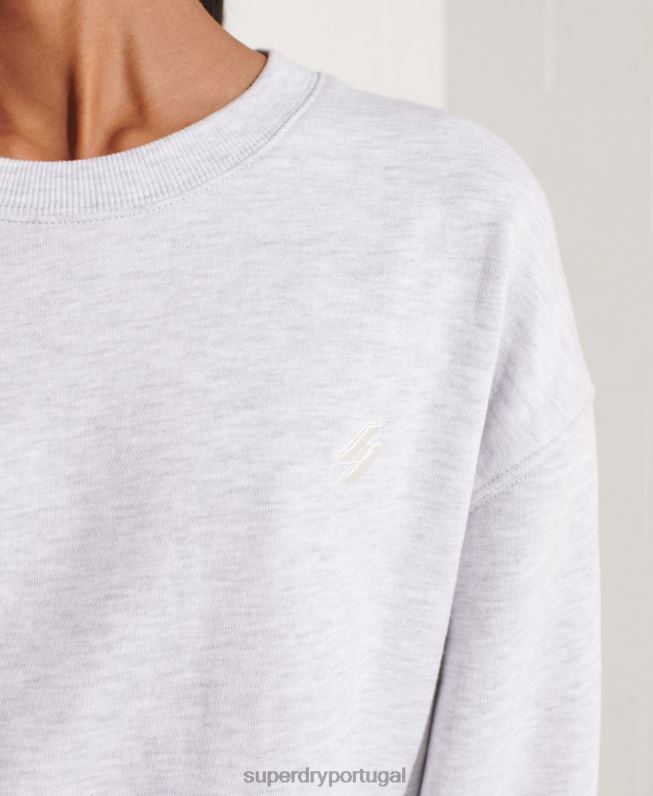 moletom essencial de algodão orgânico mulheres cinza claro roupas Superdry 2208H5821