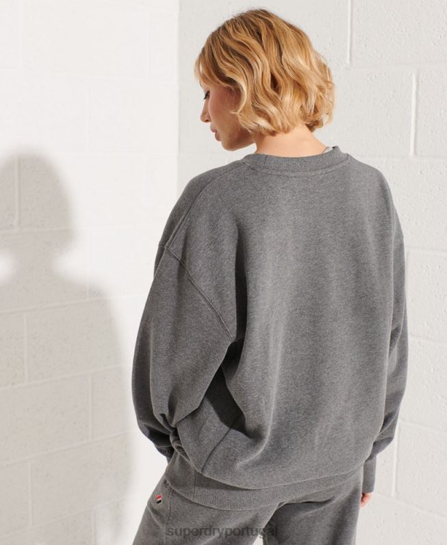 moletom essencial de algodão orgânico mulheres cinza escuro roupas Superdry 2208H5820