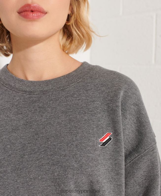 moletom essencial de algodão orgânico mulheres cinza escuro roupas Superdry 2208H5820