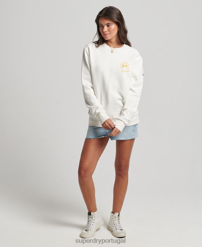 moletom folk nômade mulheres branco roupas Superdry 2208H3436