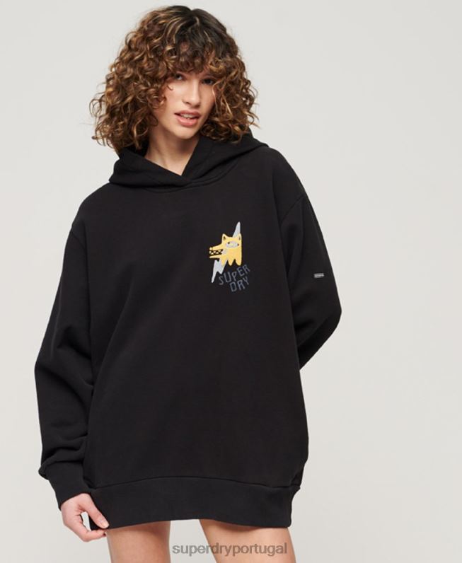 moletom folk nômade mulheres preto roupas Superdry 2208H3290