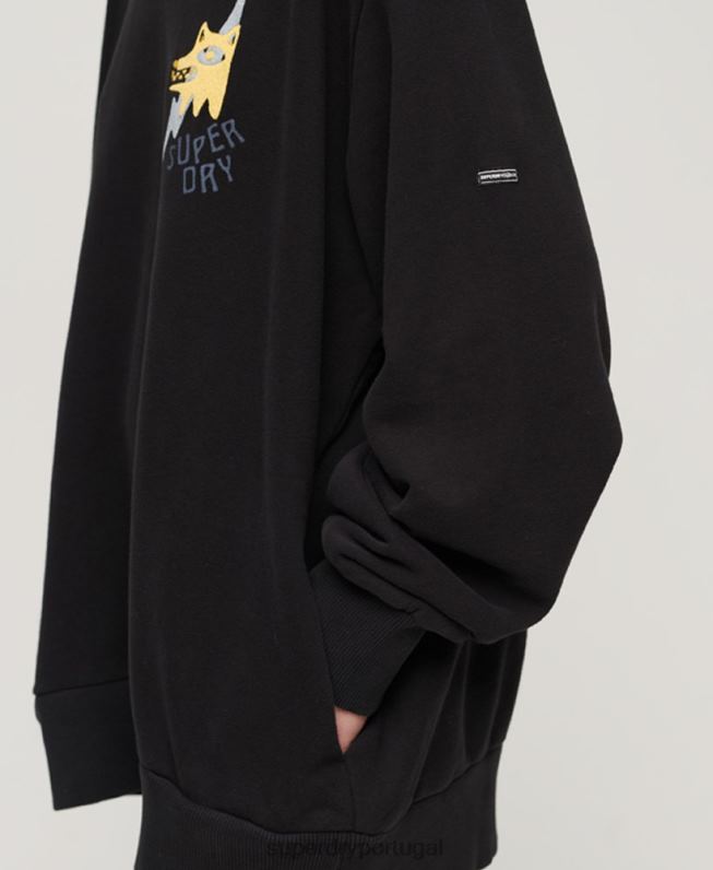 moletom folk nômade mulheres preto roupas Superdry 2208H3290