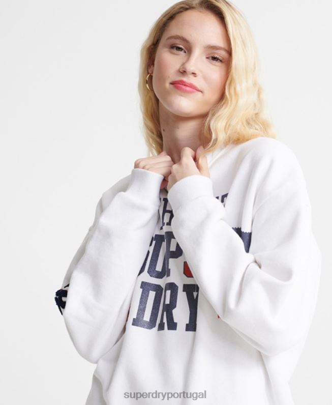 moletom gola redonda autoridade sdqb mulheres branco roupas Superdry 2208H3510