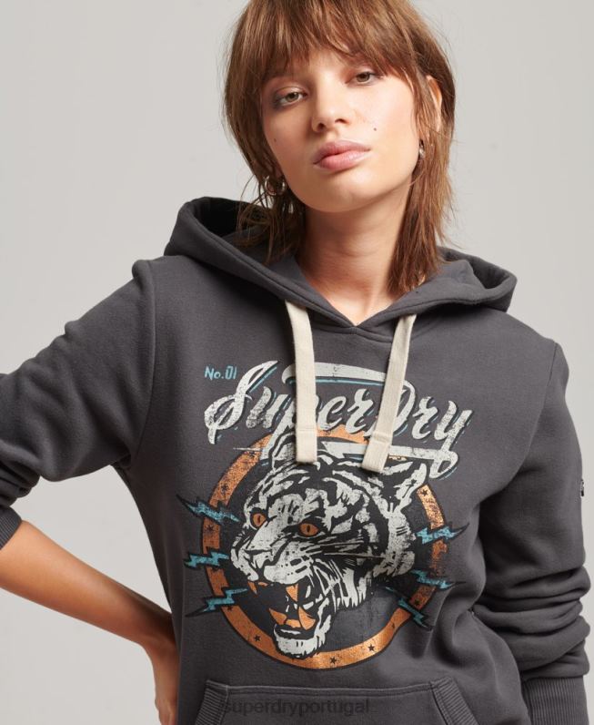 moletom gráfico boho mulheres cinza roupas Superdry 2208H6153