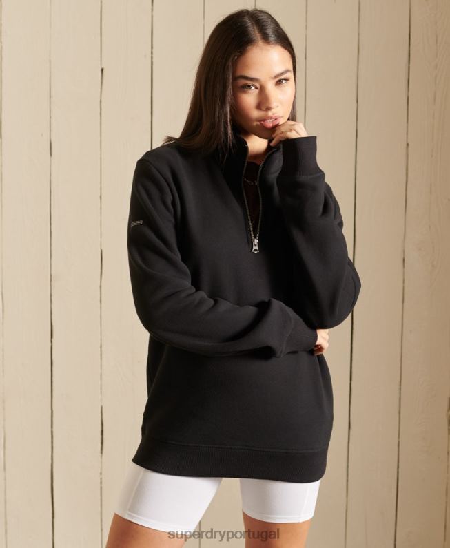 moletom henley com logo bordado e ajuste solto mulheres preto roupas Superdry 2208H6055