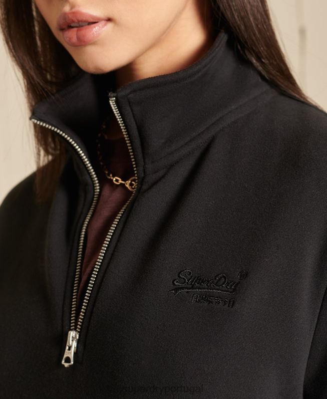 moletom henley com logo bordado e ajuste solto mulheres preto roupas Superdry 2208H6055