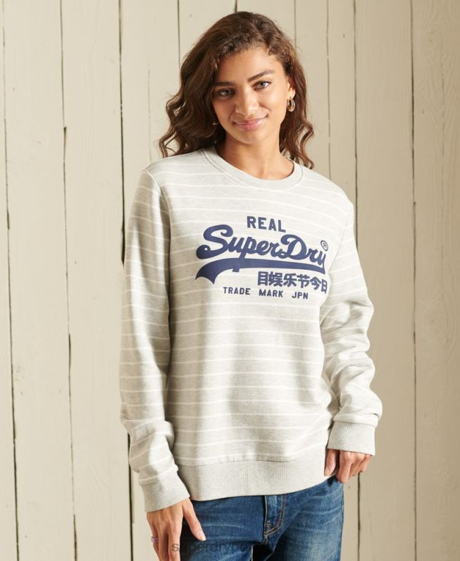 moletom listrado com logotipo vintage source mulheres cinza roupas Superdry 2208H6135