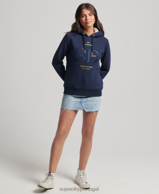 moletom luxuoso com logo bordado mulheres marinha roupas Superdry 2208H6094