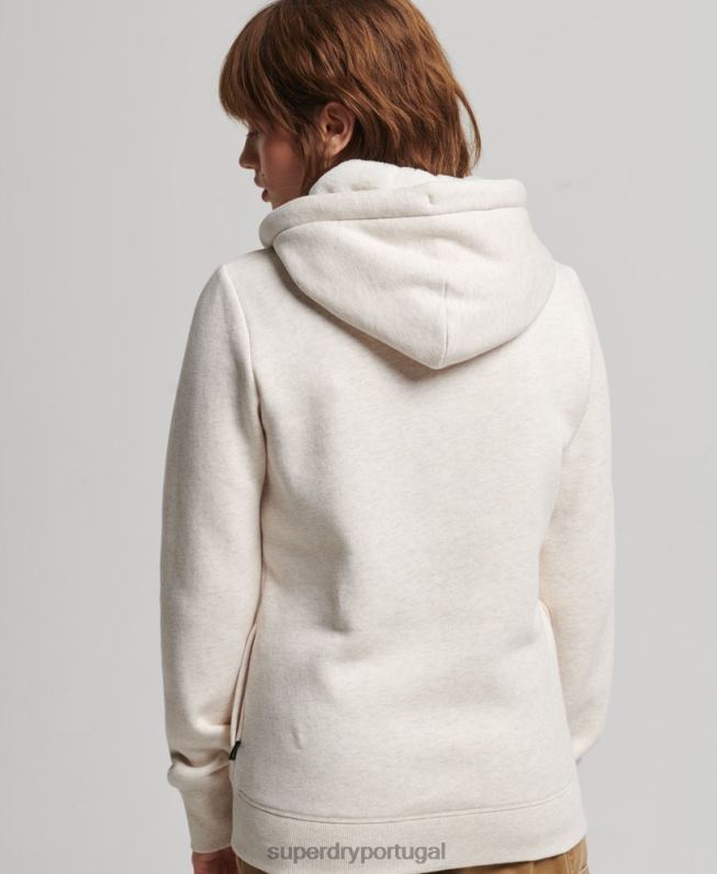 moletom luxuoso com zíper e logo bordado mulheres bege roupas Superdry 2208H6022