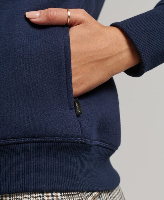 moletom luxuoso com zíper e logo bordado mulheres marinha roupas Superdry 2208H6024