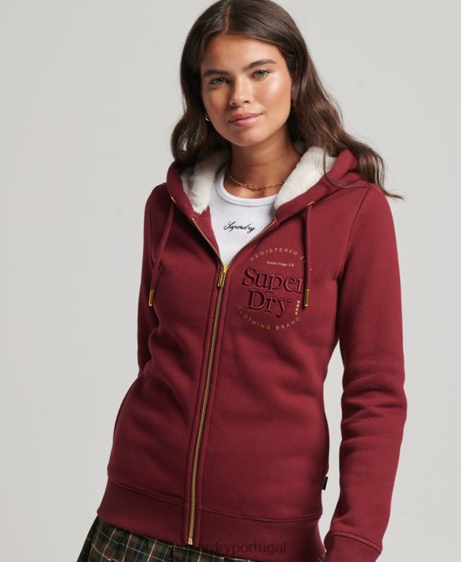 moletom luxuoso com zíper e logo bordado mulheres vermelho roupas Superdry 2208H6023