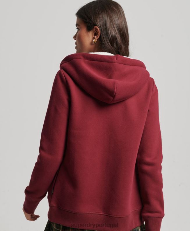 moletom luxuoso com zíper e logo bordado mulheres vermelho roupas Superdry 2208H6023
