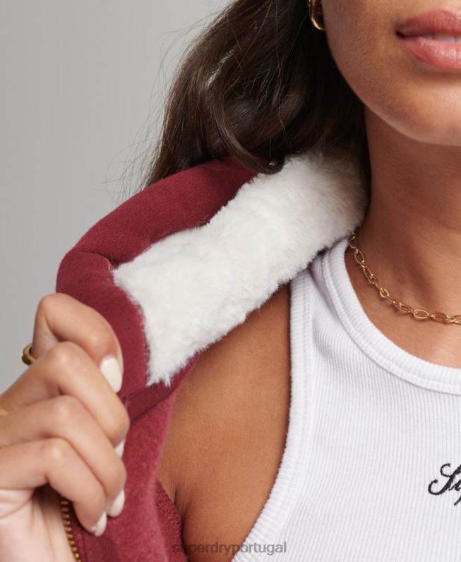 moletom luxuoso com zíper e logo bordado mulheres vermelho roupas Superdry 2208H6023