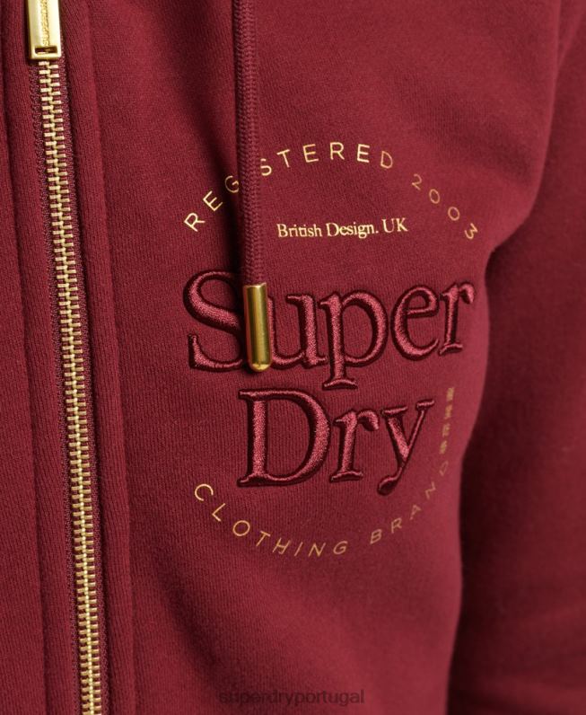 moletom luxuoso com zíper e logo bordado mulheres vermelho roupas Superdry 2208H6023