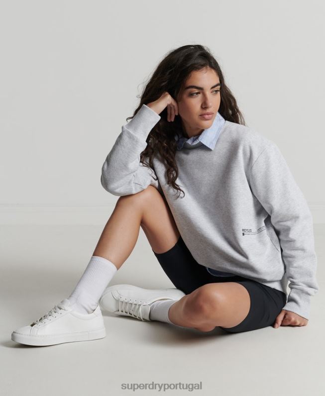 moletom micro mid crew reciclado mulheres cinza claro roupas Superdry 2208H6062