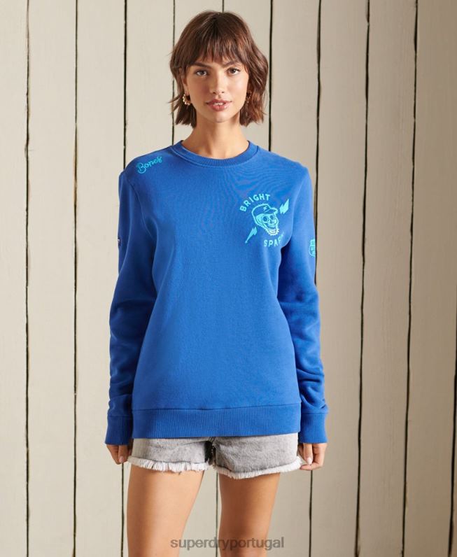 moletom oversized boho and rock crew mulheres azul claro roupas Superdry 2208H6167