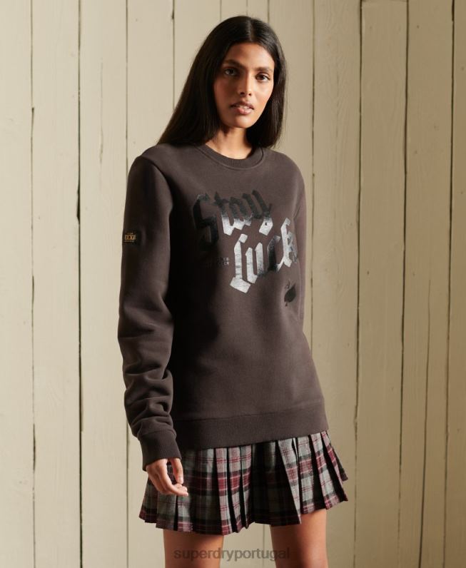 moletom oversized boho and rock crew mulheres marrom roupas Superdry 2208H6050