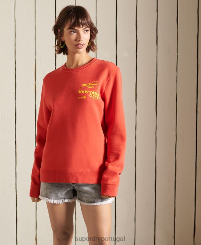 moletom oversized boho and rock crew mulheres vermelho roupas Superdry 2208H6137