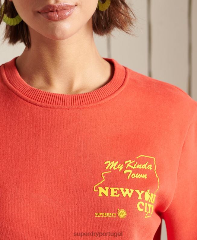 moletom oversized boho and rock crew mulheres vermelho roupas Superdry 2208H6137