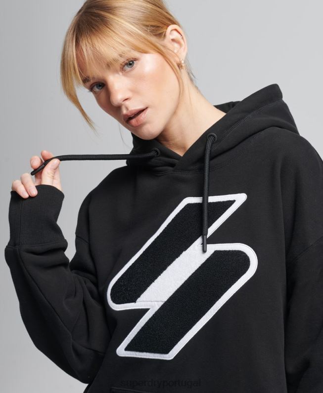 moletom oversized chenille code mulheres preto roupas Superdry 2208H5954
