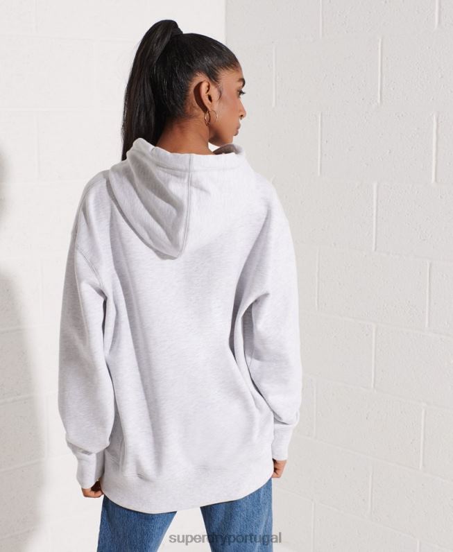 moletom oversized chenille com logo code mulheres cinza claro roupas Superdry 2208H6174