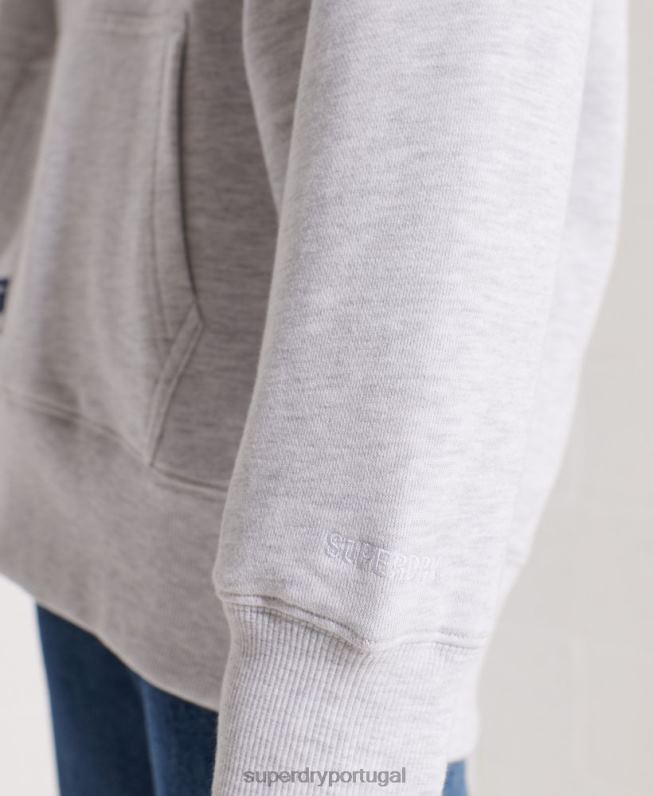 moletom oversized chenille com logo code mulheres cinza claro roupas Superdry 2208H6174