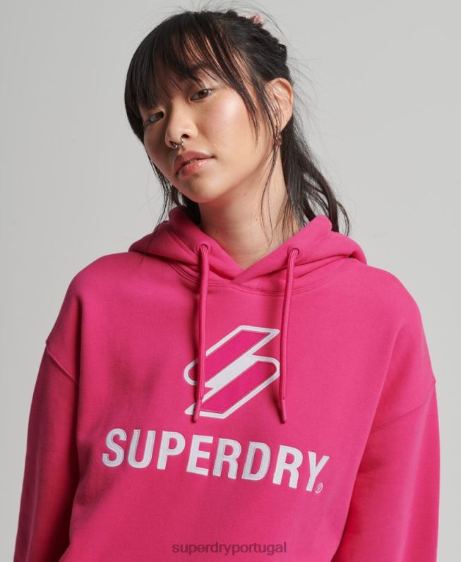 moletom oversized com apliques code stacked mulheres rosa roupas Superdry 2208H3432