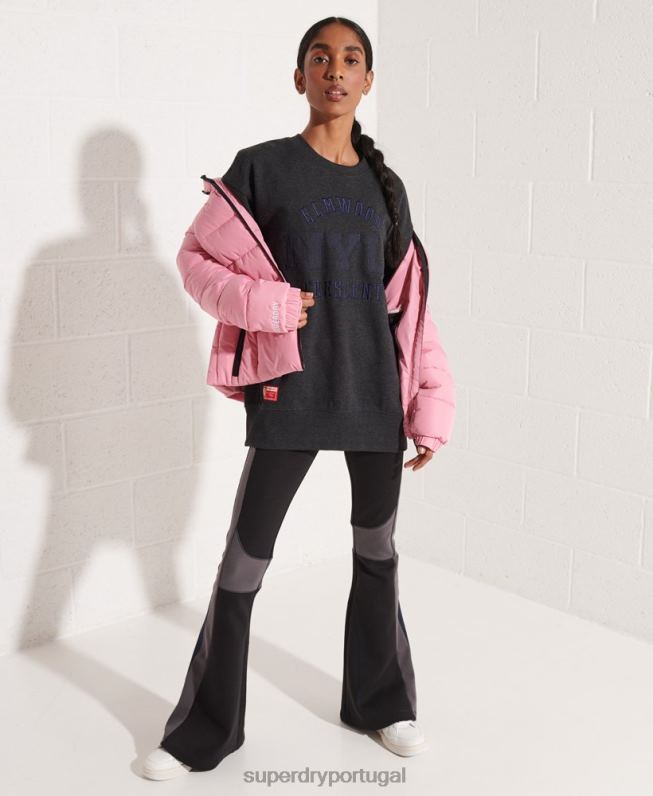 moletom oversized com estampa universitária mulheres cinza escuro roupas Superdry 2208H6138