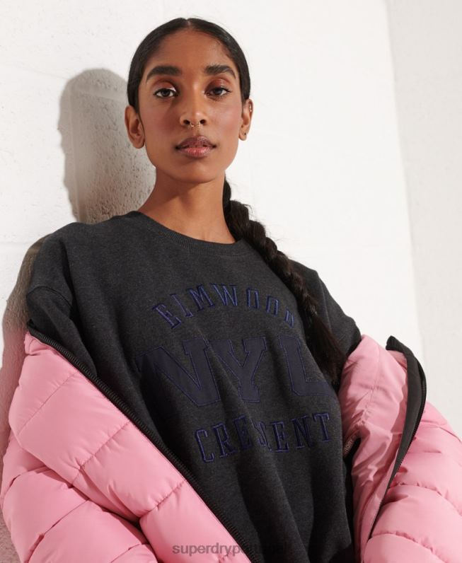 moletom oversized com estampa universitária mulheres cinza escuro roupas Superdry 2208H6138