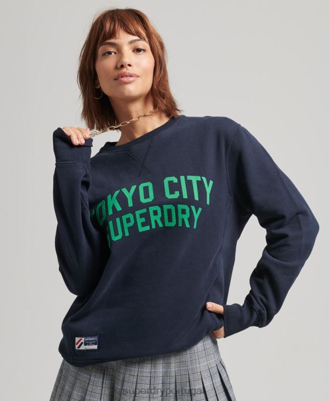 moletom oversized com estampa universitária mulheres marinha roupas Superdry 2208H6161