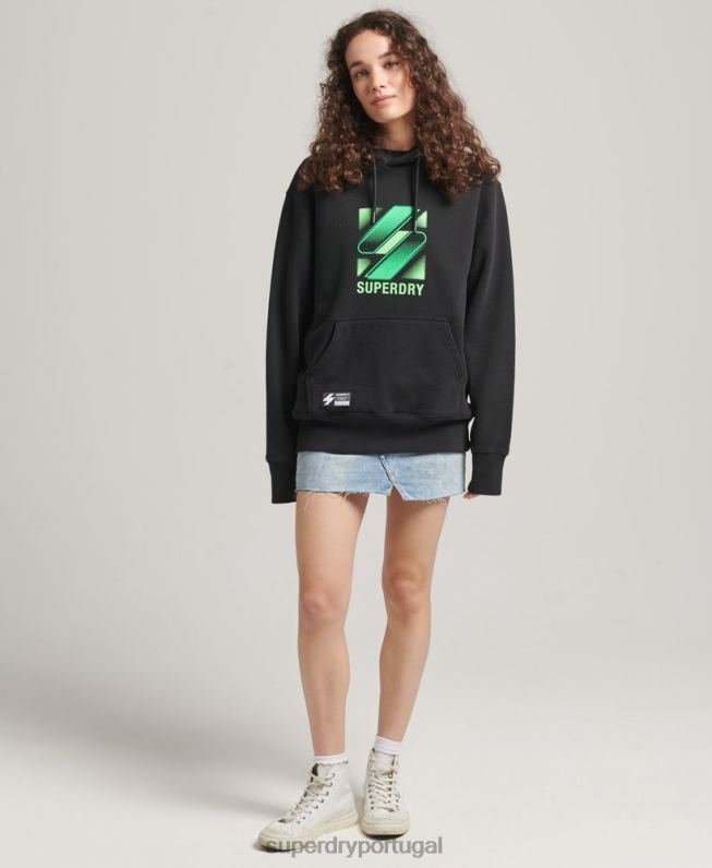 moletom oversized com logo code halftone mulheres preto roupas Superdry 2208H5791