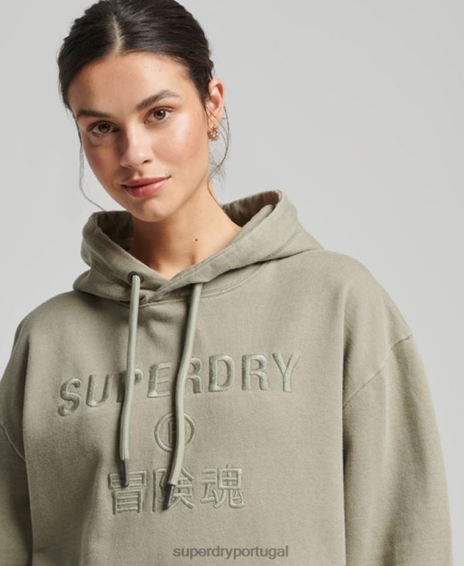 moletom oversized com logo code tingimento de vestuário mulheres caqui roupas Superdry 2208H3433
