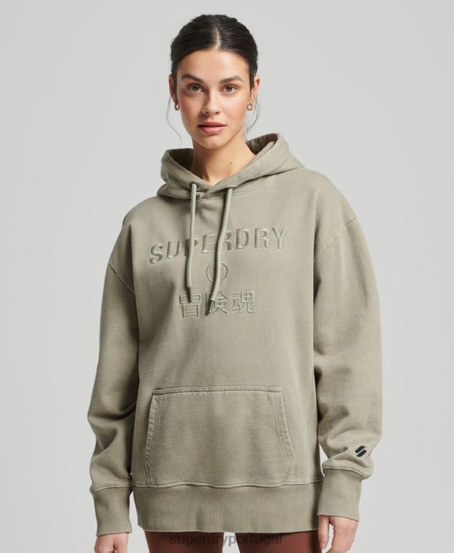 moletom oversized com logo code tingimento de vestuário mulheres caqui roupas Superdry 2208H3433