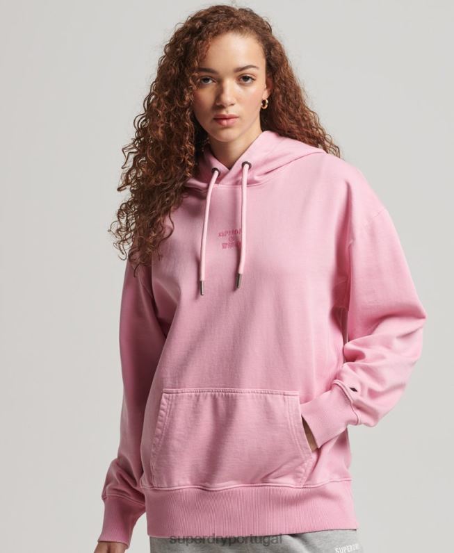 moletom oversized com logo code tingimento de vestuário mulheres rosa roupas Superdry 2208H3450