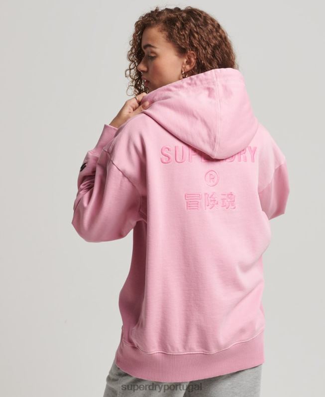 moletom oversized com logo code tingimento de vestuário mulheres rosa roupas Superdry 2208H3450